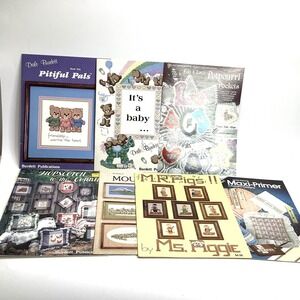 7 Cross Stitch Booklets Pigs Baby Felt Lace Country Dale Burdett  Vintage